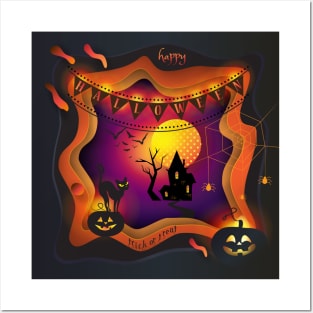 Halloween night party illustration Holiday decoration Posters and Art